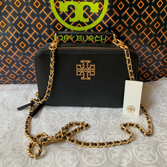 Tory Burch Handbags - Tory Burch Britten Small Top Handle Case Crossbody Black Gold